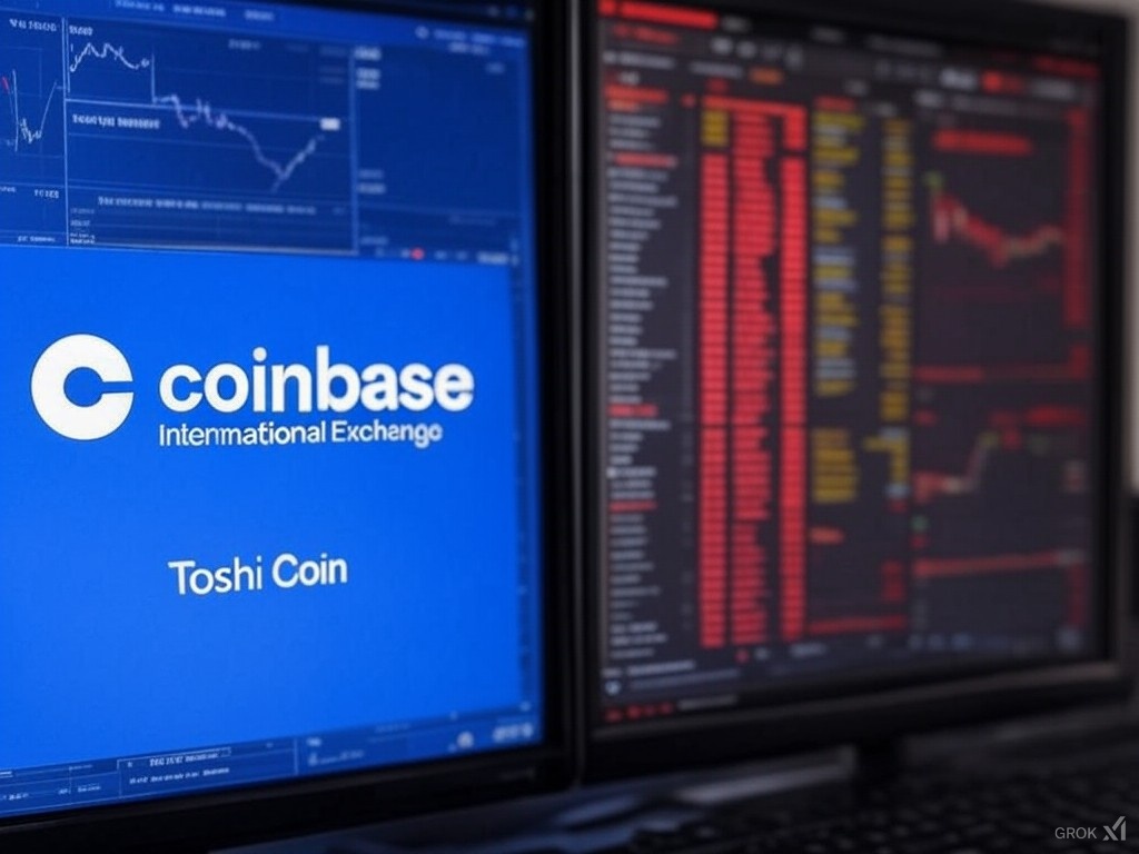 A split-screen image showing the logos or interfaces of Coinbase International Exchange and Hotcoin, with trading graphs in the background